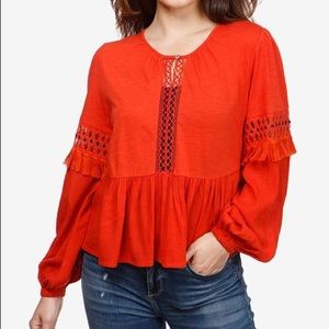 Lucky Brand Cutout Illusion Peasant Top